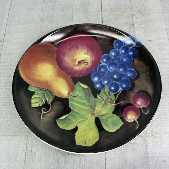 Furio Home EDEN Brown With Fruit Center Coupe Smooth 11" Dinner Plates Set of 3 - Picture 2 of 16